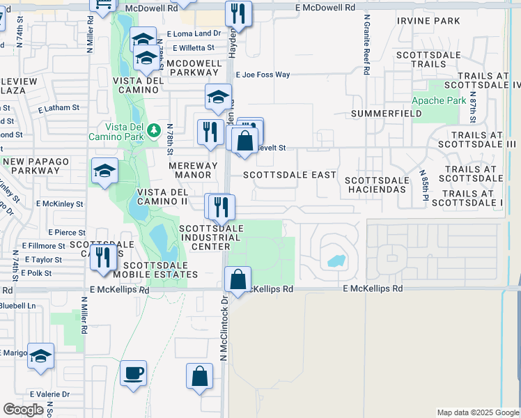 map of restaurants, bars, coffee shops, grocery stores, and more near 815 North Hayden Road in Scottsdale