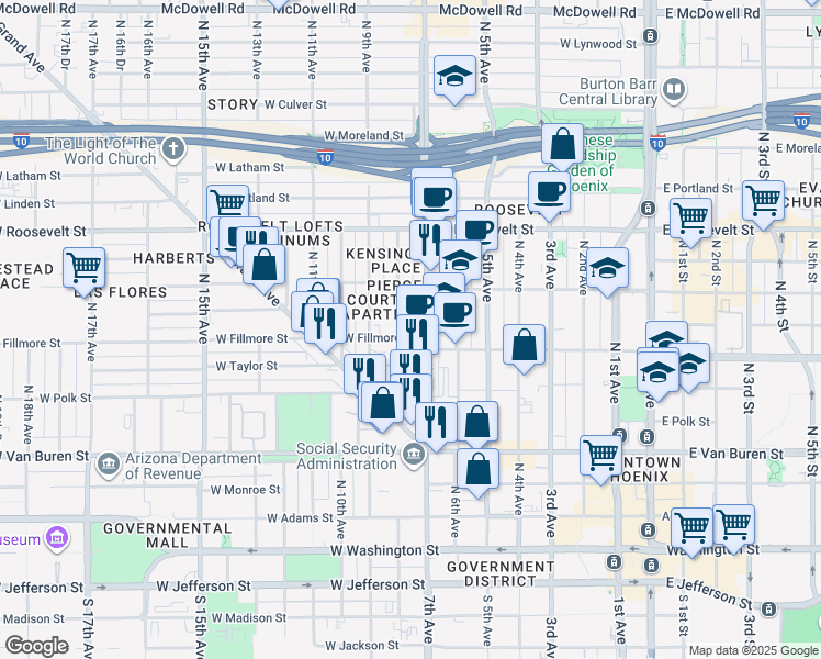 map of restaurants, bars, coffee shops, grocery stores, and more near 702 North 7th Avenue in Phoenix