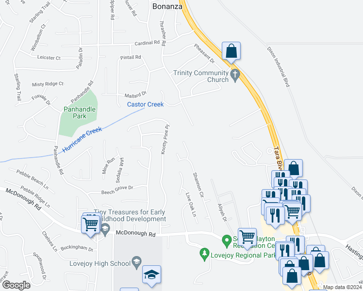 map of restaurants, bars, coffee shops, grocery stores, and more near 10973 Highridge Court in Hampton