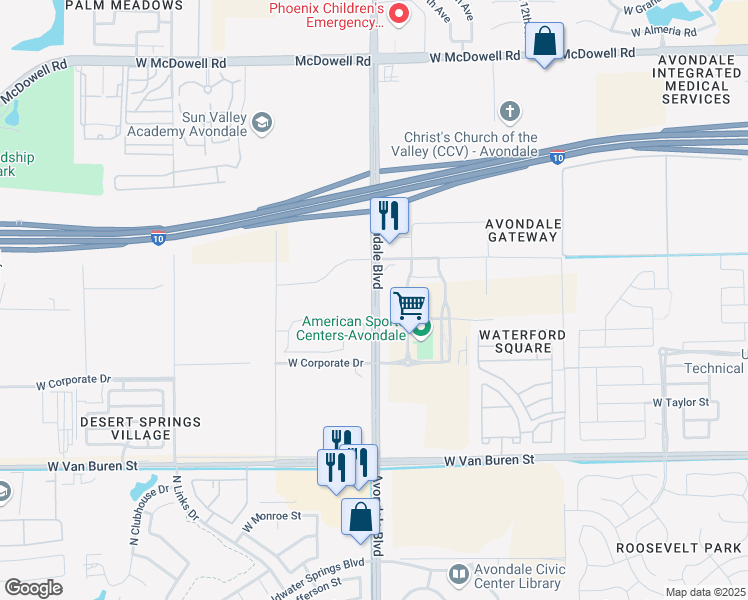 map of restaurants, bars, coffee shops, grocery stores, and more near 698 North Avondale Boulevard in Avondale
