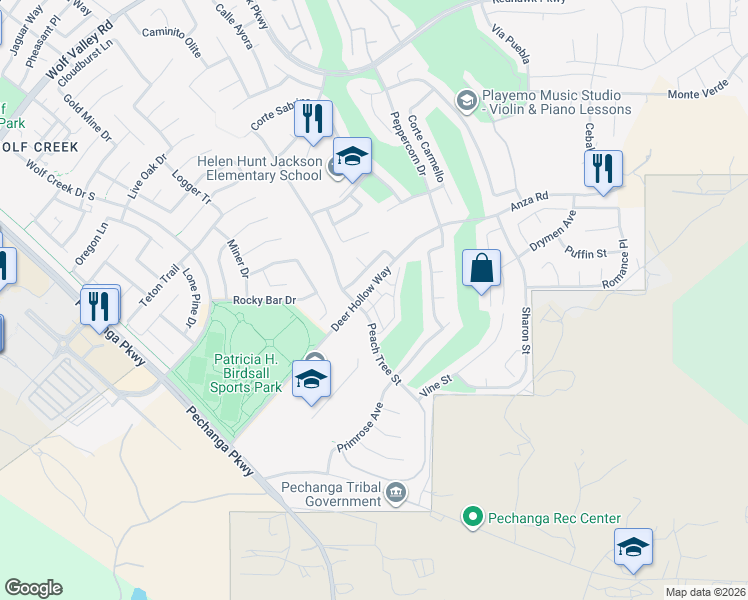 map of restaurants, bars, coffee shops, grocery stores, and more near 32360 Turner Lane in Temecula