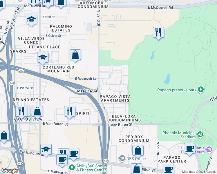 map of restaurants, bars, coffee shops, grocery stores, and more near 815 North 52nd Street in Phoenix