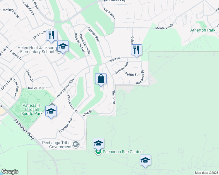 map of restaurants, bars, coffee shops, grocery stores, and more near 46260 Carpet Court in Temecula