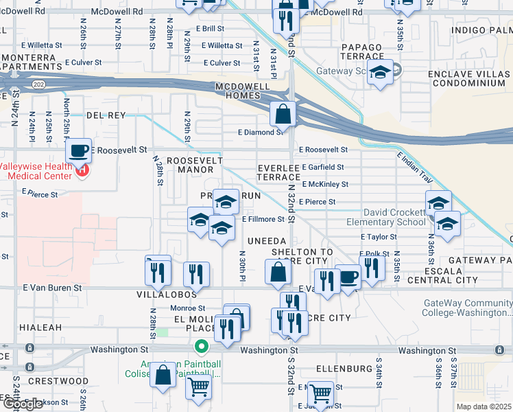 map of restaurants, bars, coffee shops, grocery stores, and more near 621 North 30th Place in Phoenix