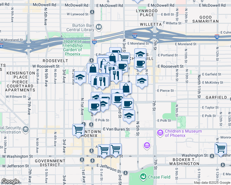 map of restaurants, bars, coffee shops, grocery stores, and more near 714 North 3rd Street in Phoenix