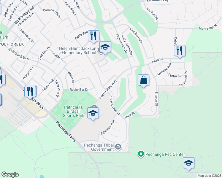 map of restaurants, bars, coffee shops, grocery stores, and more near 32317 Turner Lane in Temecula