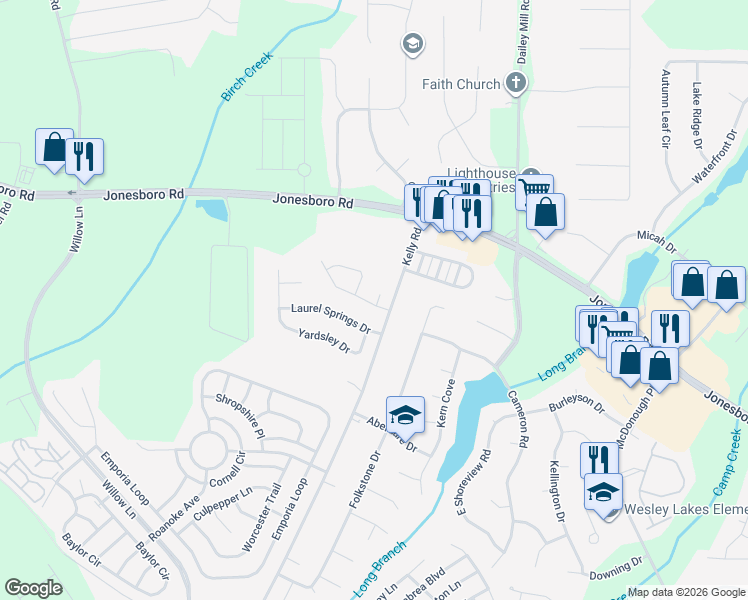 map of restaurants, bars, coffee shops, grocery stores, and more near 2005 Kelsey Drive in McDonough