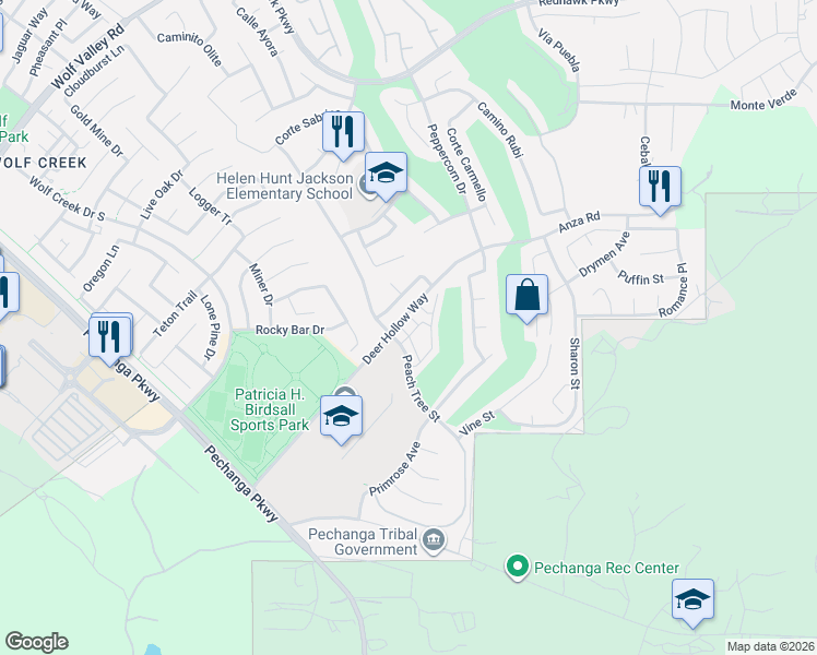 map of restaurants, bars, coffee shops, grocery stores, and more near 32317 Turner Lane in Temecula