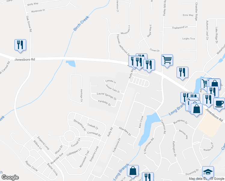 map of restaurants, bars, coffee shops, grocery stores, and more near 1022 Amber Gate Drive in McDonough