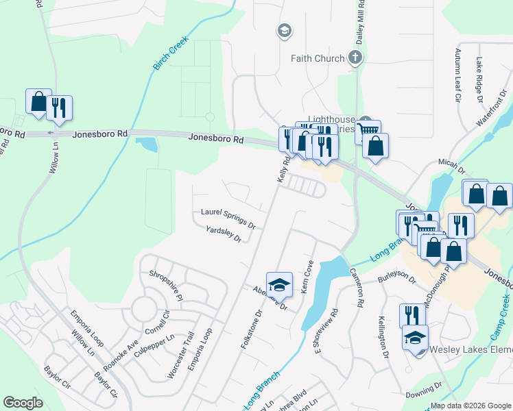 map of restaurants, bars, coffee shops, grocery stores, and more near 2005 Kelsey Drive in McDonough