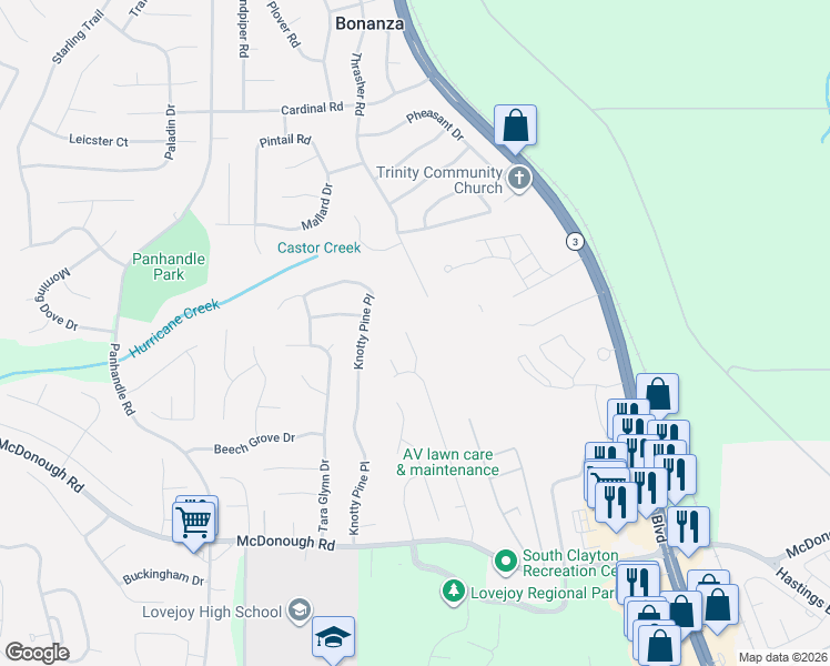 map of restaurants, bars, coffee shops, grocery stores, and more near 10962 Highridge Court in Hampton
