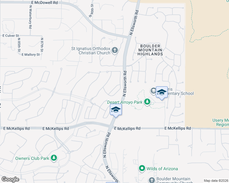 map of restaurants, bars, coffee shops, grocery stores, and more near 9122 East Lynwood Street in Mesa