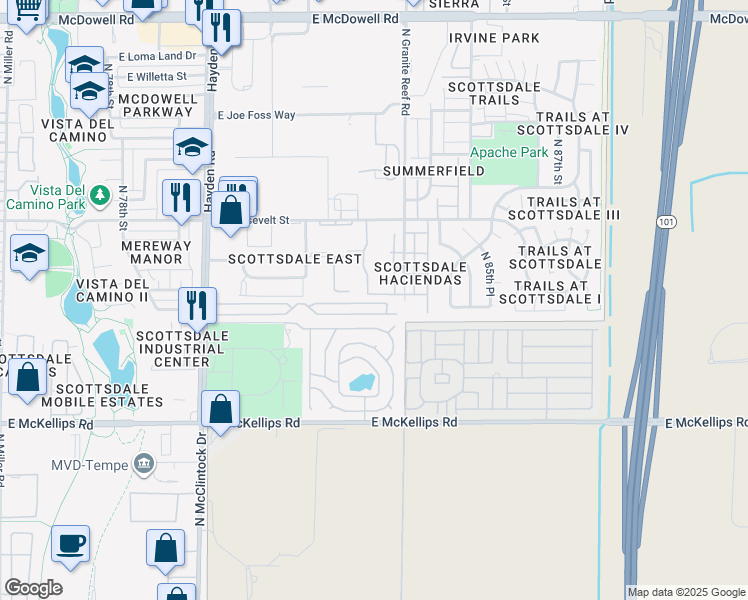 map of restaurants, bars, coffee shops, grocery stores, and more near 891-915 Apartment in Scottsdale