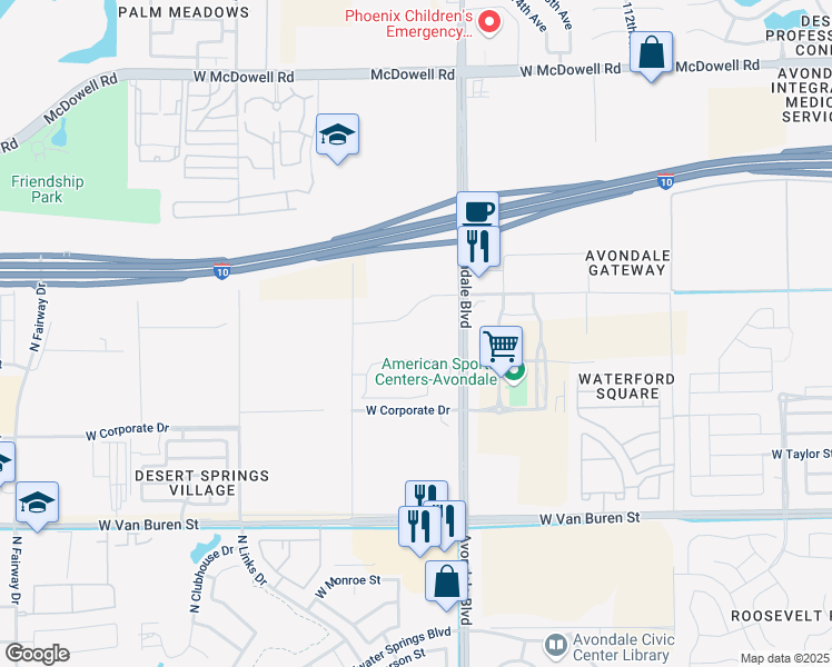 map of restaurants, bars, coffee shops, grocery stores, and more near 698-1116 North Avondale Boulevard in Avondale