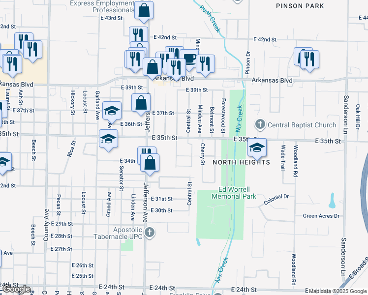 map of restaurants, bars, coffee shops, grocery stores, and more near 1600-1698 East 35th Street in Texarkana
