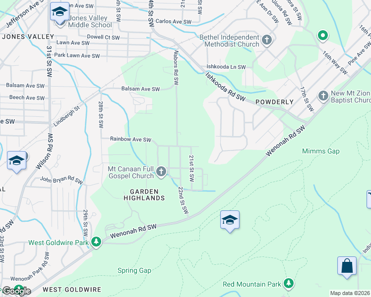map of restaurants, bars, coffee shops, grocery stores, and more near 2108 Rambow Avenue Southwest in Birmingham