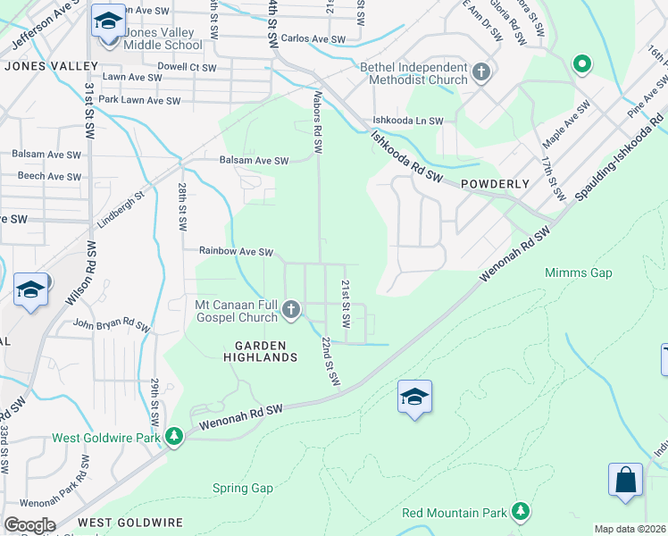 map of restaurants, bars, coffee shops, grocery stores, and more near 2108 Rambow Avenue Southwest in Birmingham