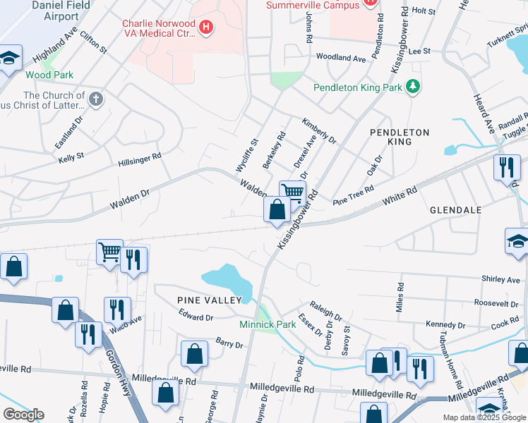 map of restaurants, bars, coffee shops, grocery stores, and more near 2207 Birnam Place in Augusta