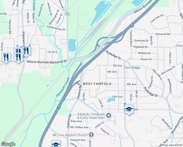 map of restaurants, bars, coffee shops, grocery stores, and more near 606 13th Street in Midfield