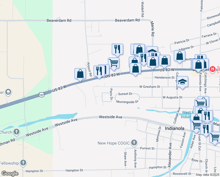 map of restaurants, bars, coffee shops, grocery stores, and more near 701 West Gresham Street in Indianola