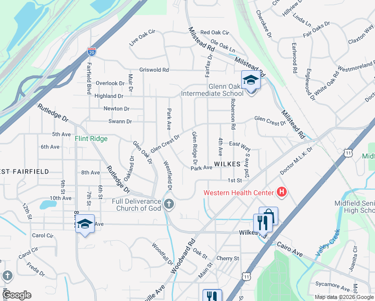 map of restaurants, bars, coffee shops, grocery stores, and more near 825 Park Cir in Fairfield