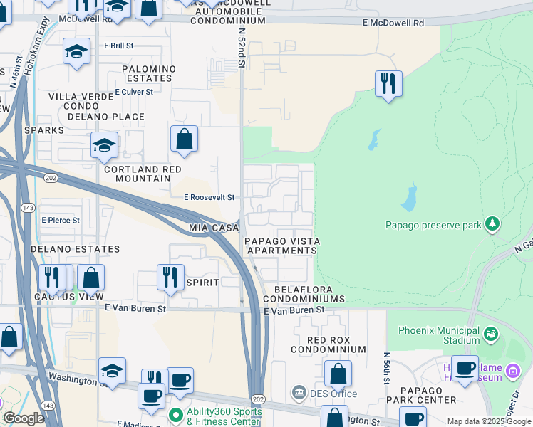 map of restaurants, bars, coffee shops, grocery stores, and more near 815 North 52nd Street in Phoenix