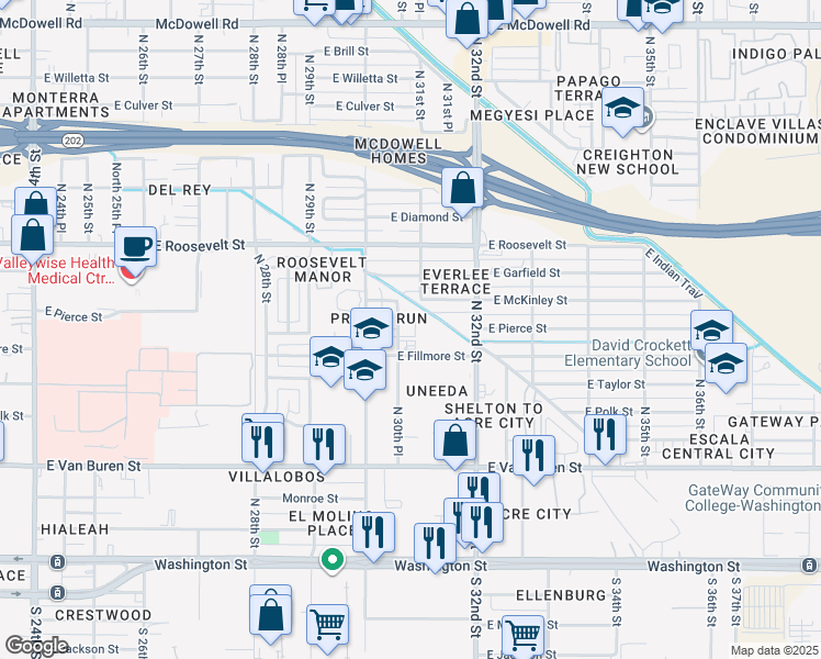 map of restaurants, bars, coffee shops, grocery stores, and more near 621 North 30th Place in Phoenix