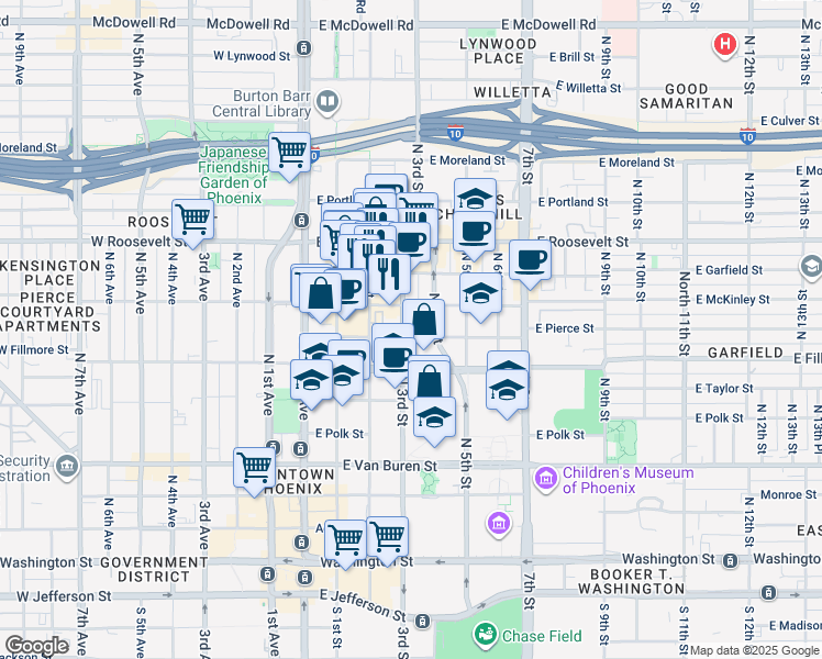 map of restaurants, bars, coffee shops, grocery stores, and more near 713 North 3rd Street in Phoenix