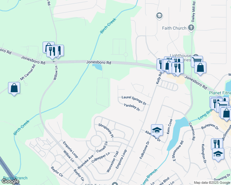 map of restaurants, bars, coffee shops, grocery stores, and more near 253 Yardsley Drive in McDonough