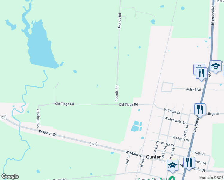 map of restaurants, bars, coffee shops, grocery stores, and more near in Gunter