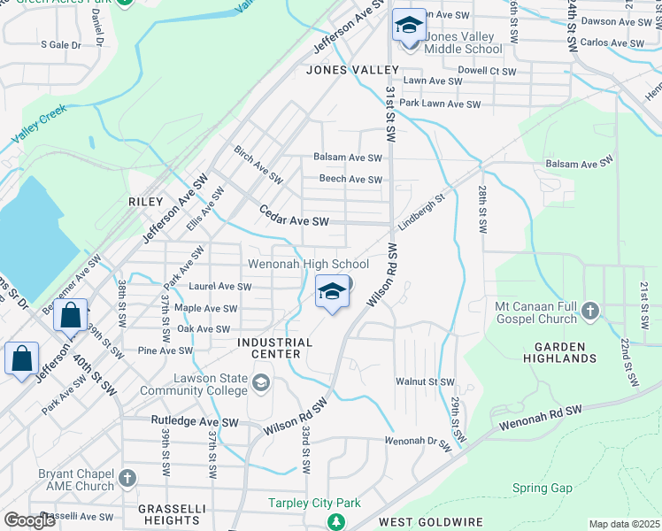 map of restaurants, bars, coffee shops, grocery stores, and more near 2816 32nd Place Southwest in Birmingham