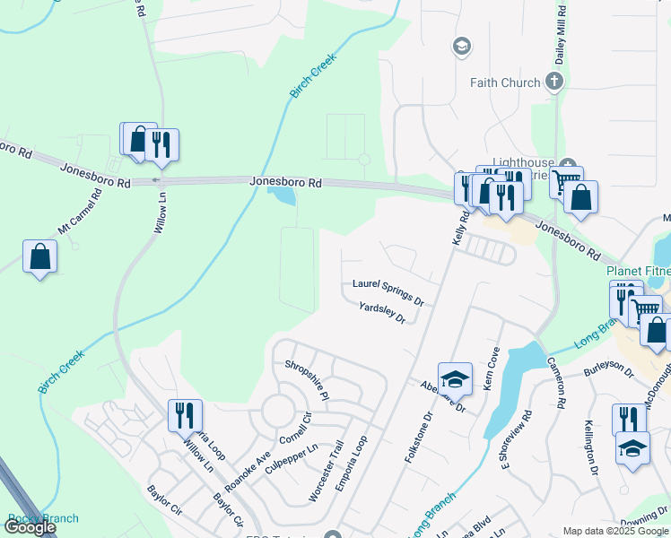map of restaurants, bars, coffee shops, grocery stores, and more near 253 Yardsley Drive in McDonough