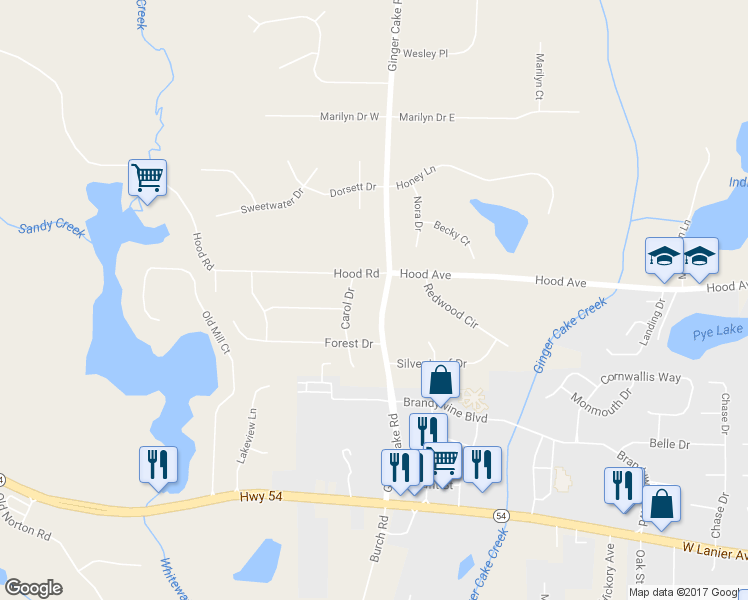 map of restaurants, bars, coffee shops, grocery stores, and more near 206 Ginger Cake Road in Fayetteville