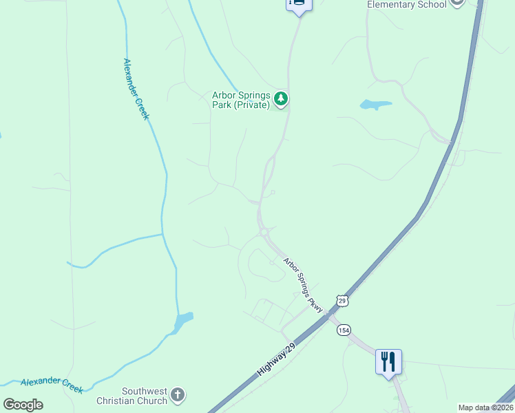 map of restaurants, bars, coffee shops, grocery stores, and more near 110 Arbor Springs Parkway in Newnan
