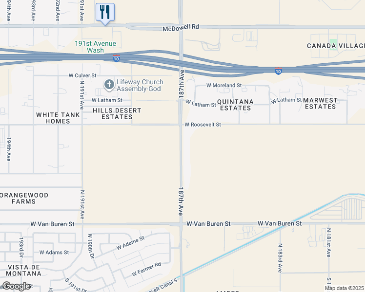 map of restaurants, bars, coffee shops, grocery stores, and more near 825 North Perryville Road in Goodyear