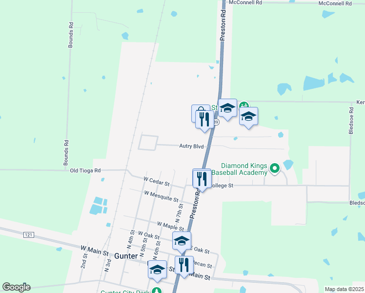 map of restaurants, bars, coffee shops, grocery stores, and more near 21 Autry Boulevard in Gunter