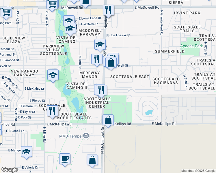 map of restaurants, bars, coffee shops, grocery stores, and more near 815 North Hayden Road in Scottsdale