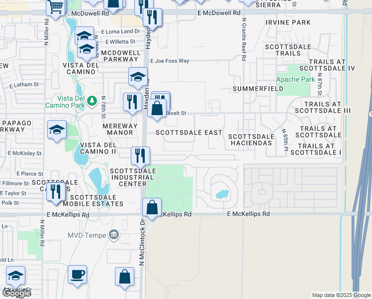 map of restaurants, bars, coffee shops, grocery stores, and more near 720 North 82nd Street in Scottsdale