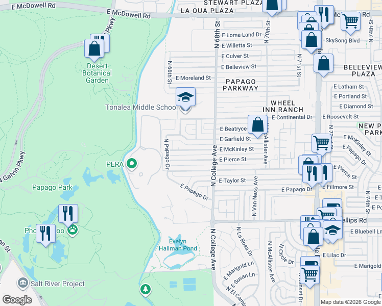 map of restaurants, bars, coffee shops, grocery stores, and more near 101 East McKinley Street in Tempe