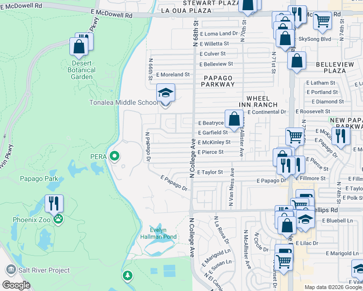 map of restaurants, bars, coffee shops, grocery stores, and more near 209 E McKinley St in Tempe