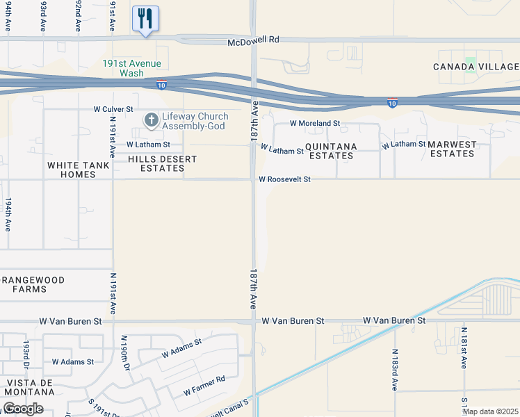 map of restaurants, bars, coffee shops, grocery stores, and more near 825 North Perryville Road in Goodyear