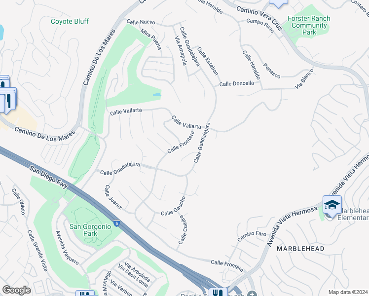 map of restaurants, bars, coffee shops, grocery stores, and more near 3030 Calle Frontera in San Clemente