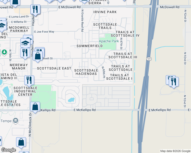 map of restaurants, bars, coffee shops, grocery stores, and more near 837 North Grace Street in Scottsdale