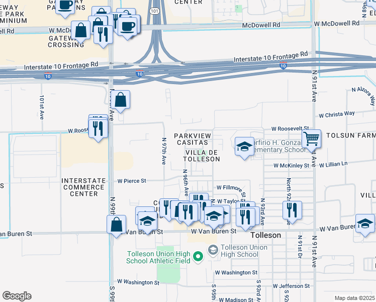 map of restaurants, bars, coffee shops, grocery stores, and more near 808 North 95th Drive in Tolleson