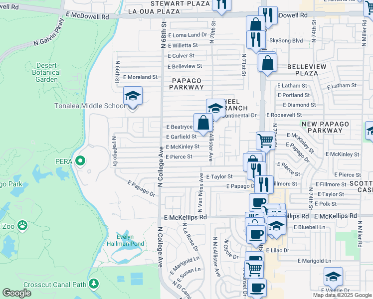 map of restaurants, bars, coffee shops, grocery stores, and more near 403 East McKinley Street in Tempe