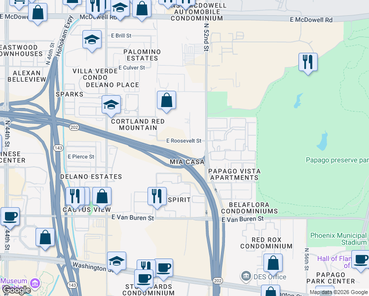 map of restaurants, bars, coffee shops, grocery stores, and more near 665 N 51st Ave in Phoenix