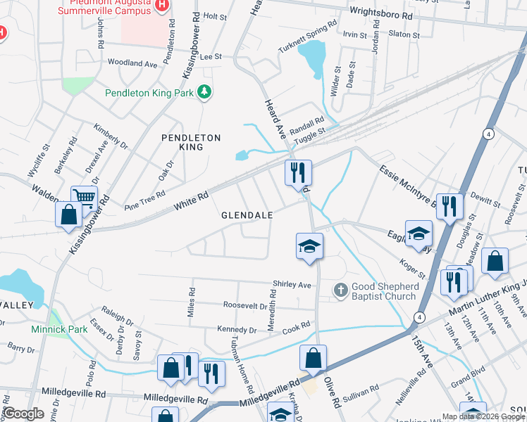 map of restaurants, bars, coffee shops, grocery stores, and more near 1616 Bryn Mawr Avenue in Augusta
