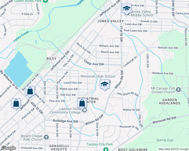map of restaurants, bars, coffee shops, grocery stores, and more near 3304 Hickory Avenue Southwest in Birmingham