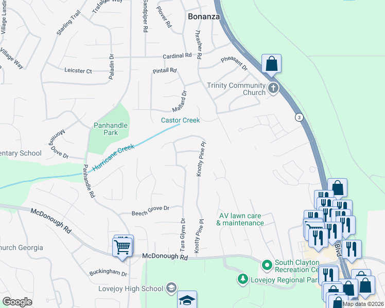 map of restaurants, bars, coffee shops, grocery stores, and more near 1665 Thorn Ridge Trail in Hampton