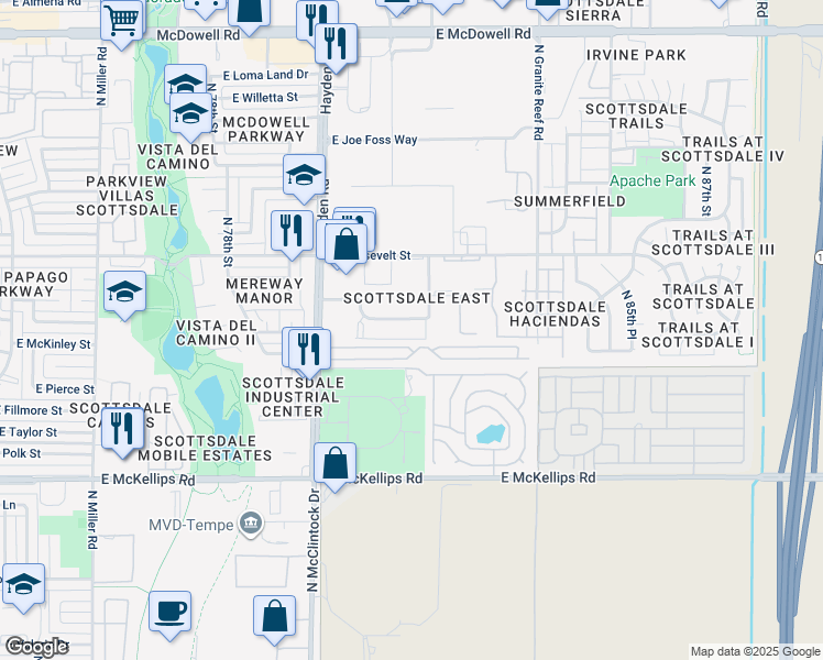 map of restaurants, bars, coffee shops, grocery stores, and more near 8151 East Garfield Street in Scottsdale